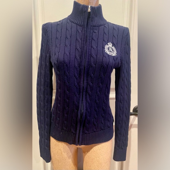 Lauren Ralph Lauren Preppy Embroidered Zip Cardigan - Picture 1 of 9